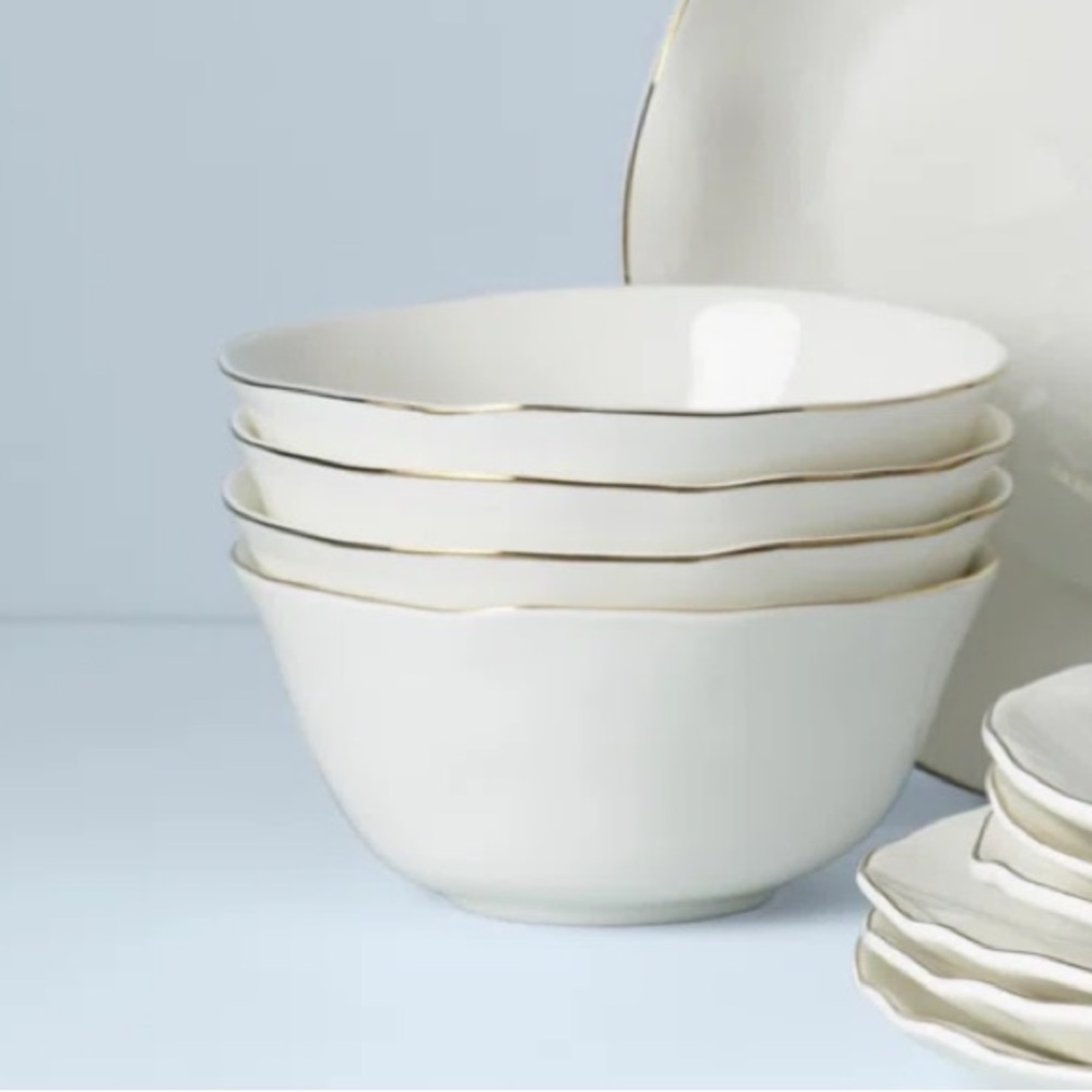 Lenox Blue Bay Elegant White and Gold Rimmed Bowl Set. New and unused.